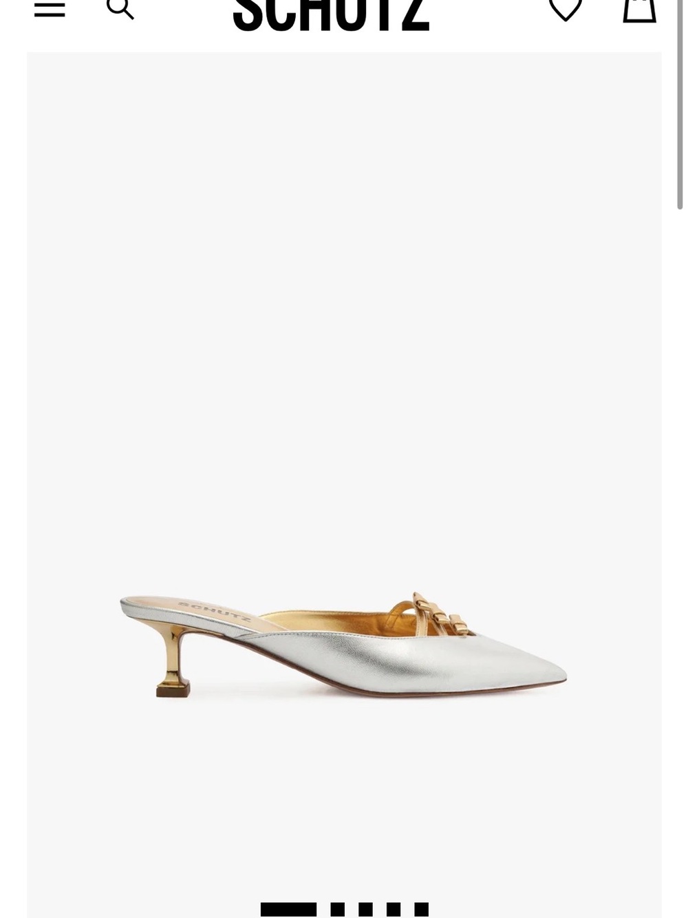 SCHUTZ Silver Pointed Leather Mule with Gold Chain Accent